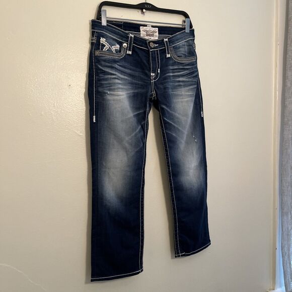 BIG STAR Liv Low Rise Boot Cut Contrast Thick Stitch Jeans, Dark Wash- Size 28 - Picture 9 of 12